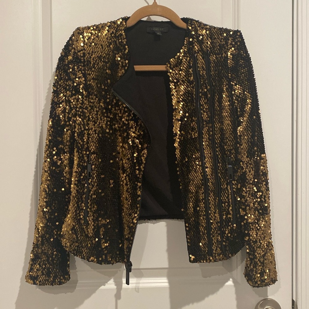 Rachel Zoe gold sequins motorcycle jacket in XS. (Pre-owned)